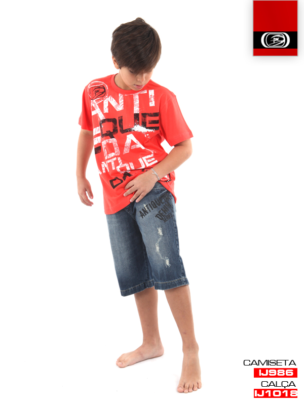 Antiqueda - Infanto-Juvenil - Camiseta IJ986 Bermuda Jeans IJ1018
